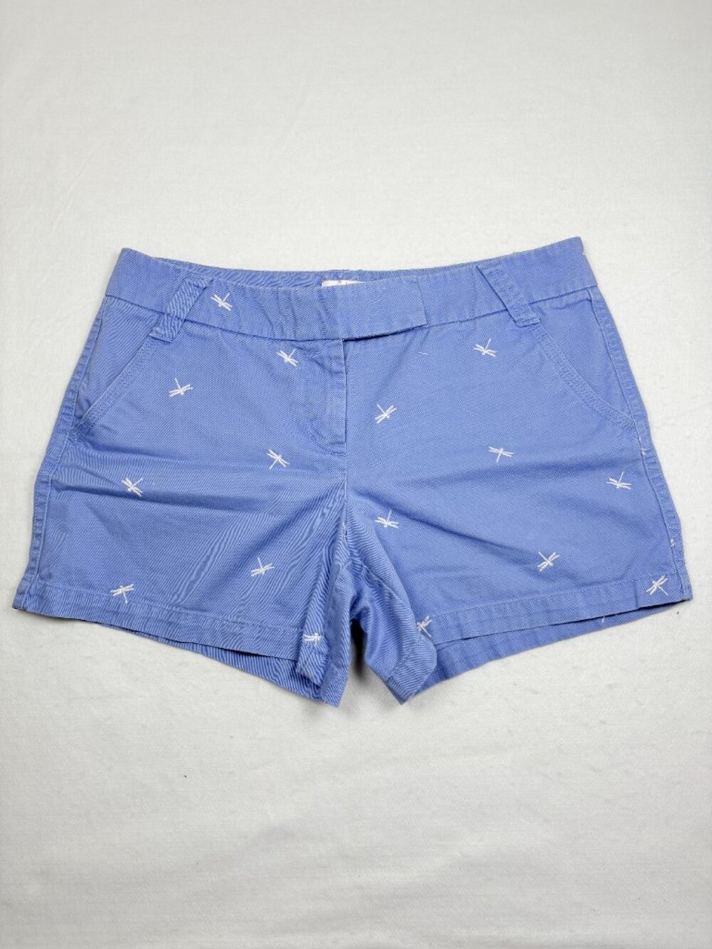 J.Crew Broken In Chino Periwinkle Blue Dragonfly Embroidered Shorts Coastal 12